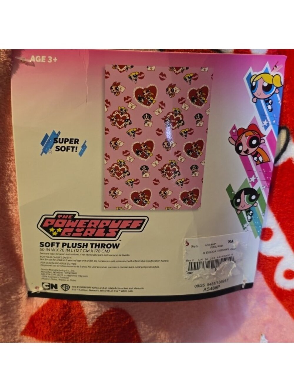 POWERPUFF GIRLS VALENTINES DAY BLANKET NWT